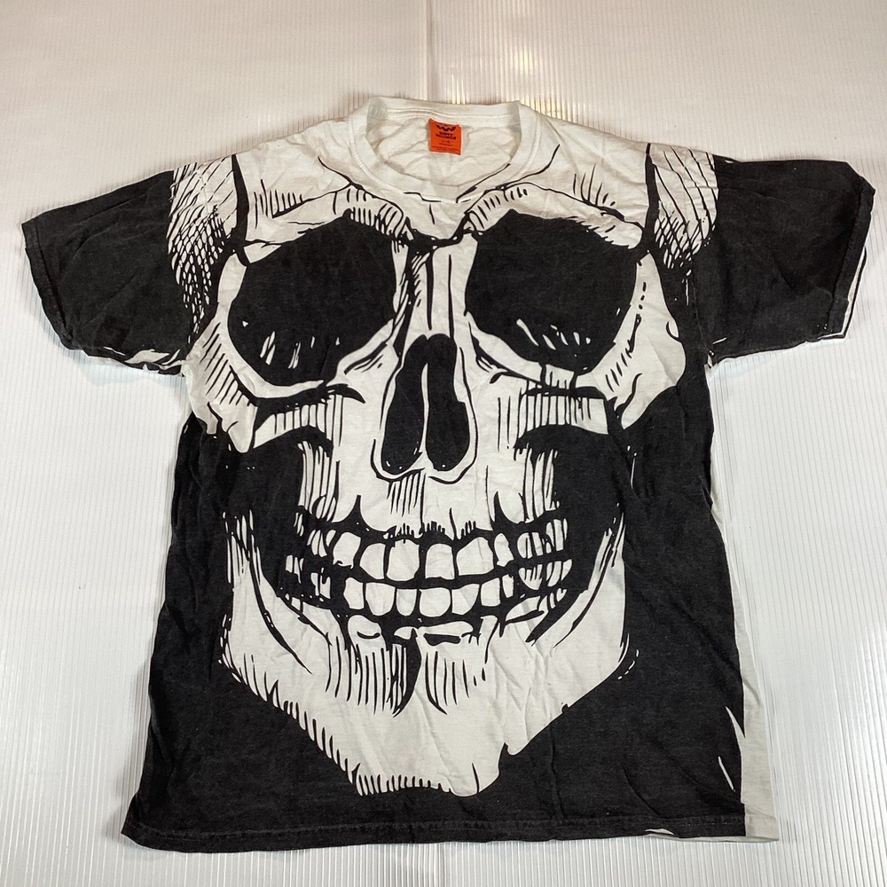 Happy Halloween Mens Short Sleeve Crew Neck T Shirt Men Size L Large Skull Stain